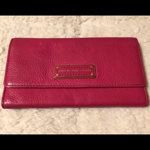 Marc by Marc Jacobs Hot Pink Leather Tri-fold Snap Button Closure Wallet Clutch